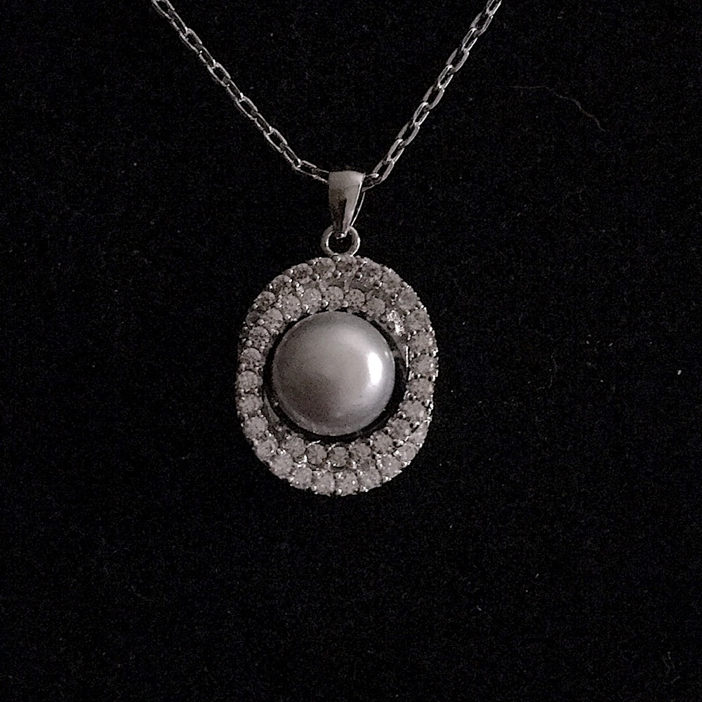 New Beautiful Freshwater Grey Pearl CZ 925 Sterling silver Necklace